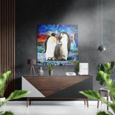 Penguin Family Brushed Aluminium Dibond Wall Art.